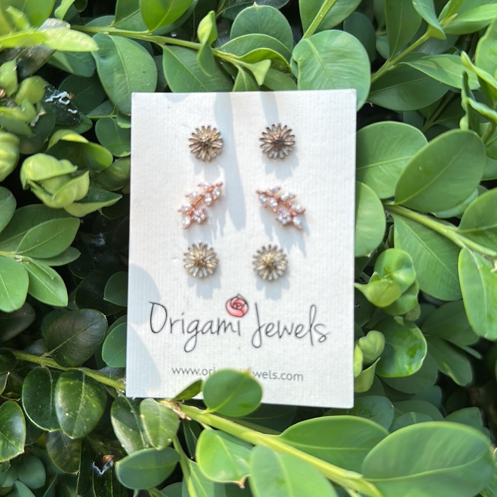 NWOT Origami Jewels earrings. Set of three pairs of studs.